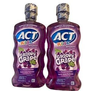 Lot Of 2 ACT Kids Anticavity Fluoride Rinse Groovy Grape 16.9 fl. oz. Exp 11/26